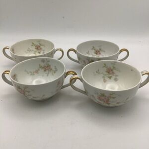 Four Vintage Theodore Haviland Limoges France Floral Double Handled Cups